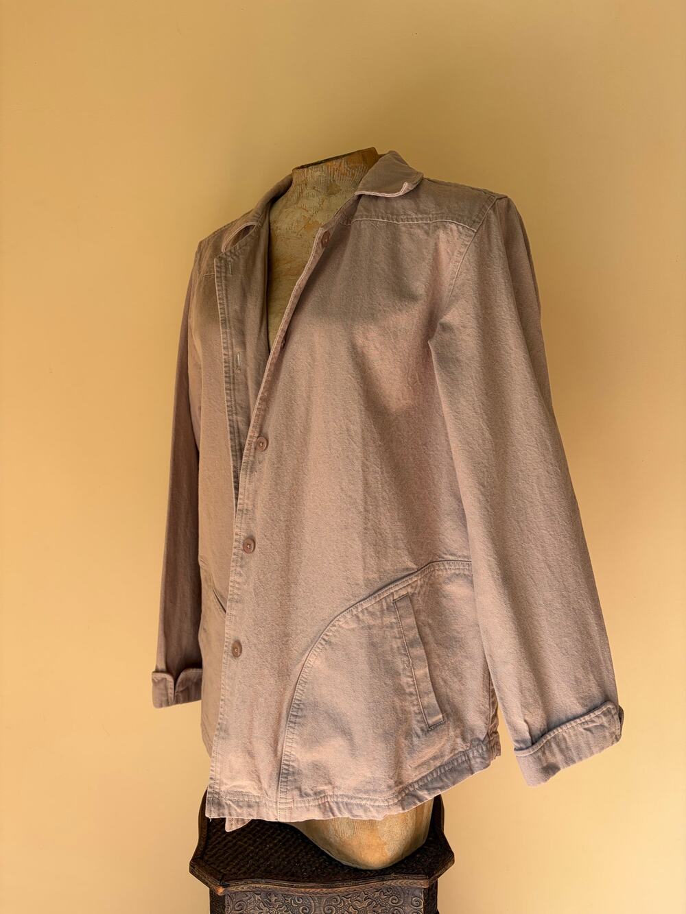 Vtg 90s Denim & Co Taupe Floral Embroidered Cotton Jacket Boho